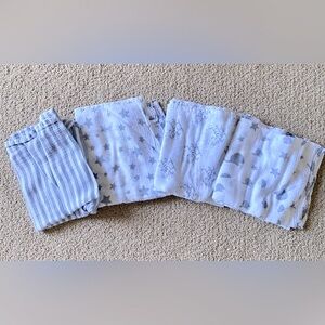 Baby Boy Girl Set of 4 Large Muslin Swaddle Blankets Neutral Colors White & Gray